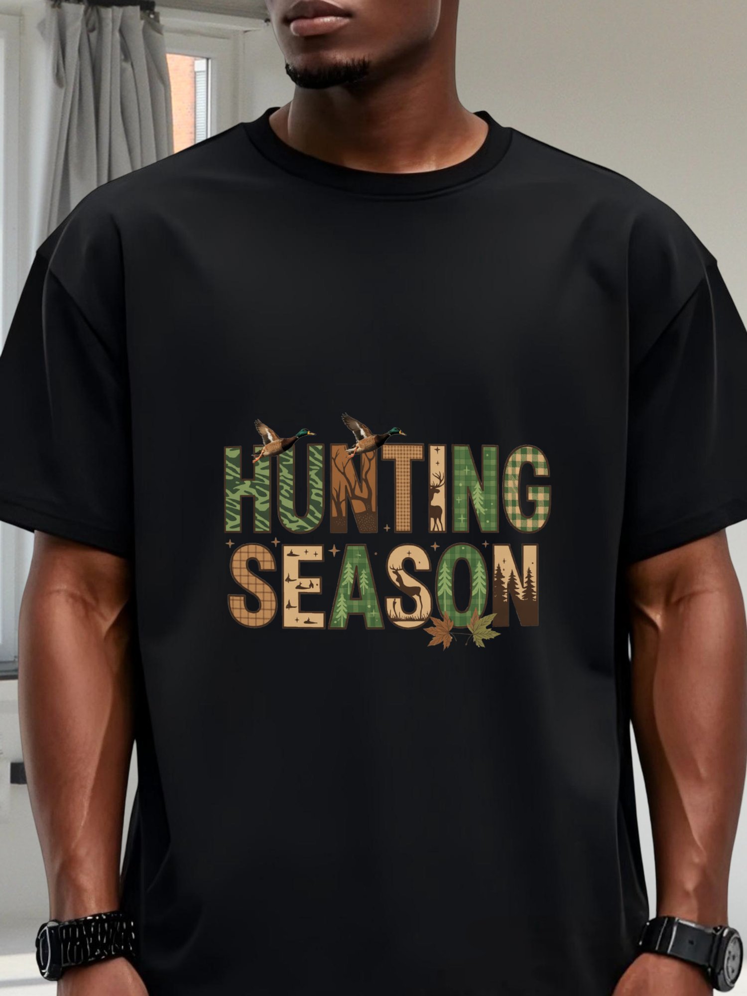 تي شيرت رجالي من القطن الأسود  - مراجعة Hunting Outdoor Day وسعره