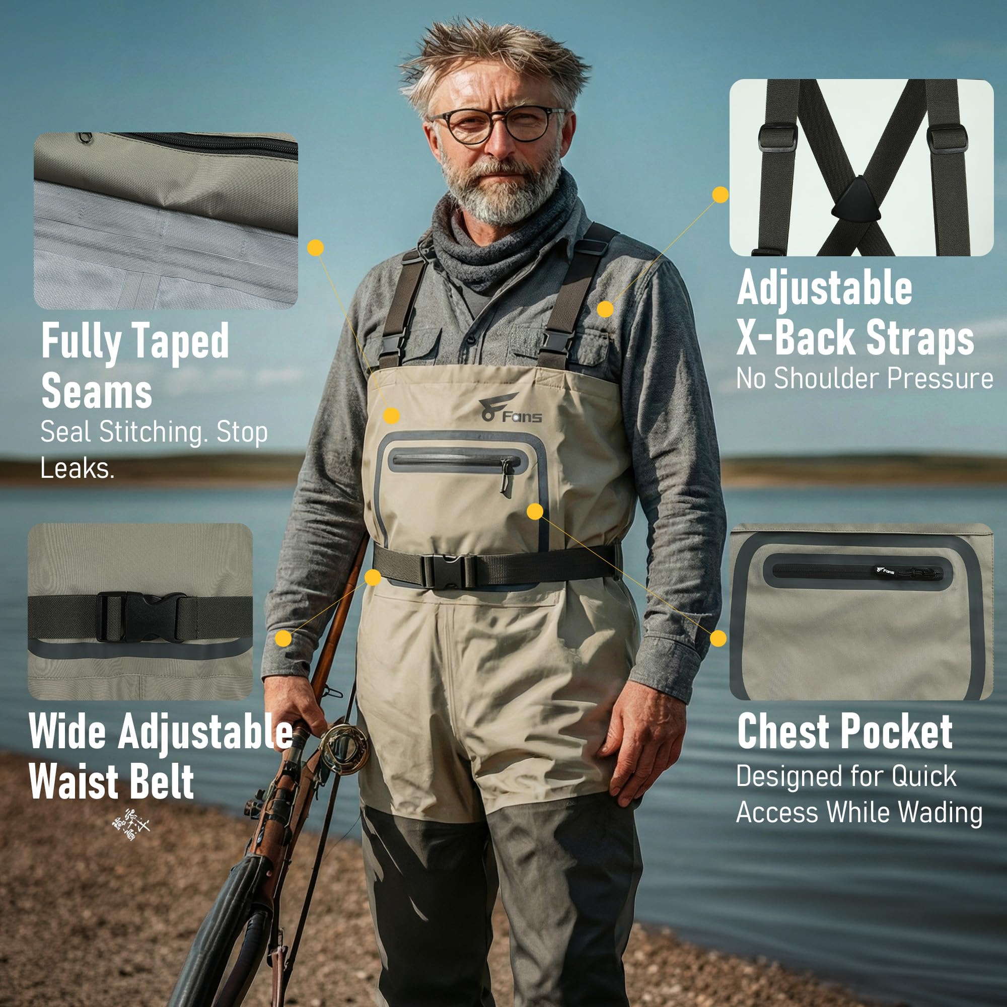 صدرية صيد بـ 8 مراوح للرجال وا - مراجعة Fishing Waders Breathable وسعره